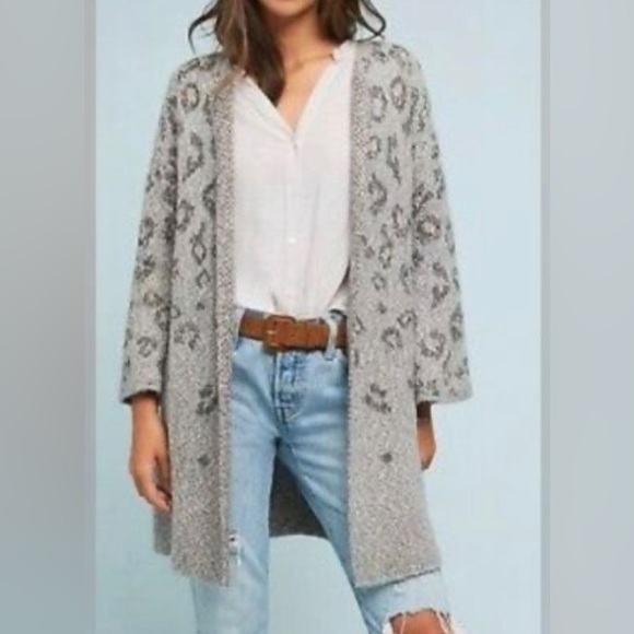 NWT Cupcakes and Cashmere Klein Cardigan Sweater-Tonal gray leopard - Picture 3 of 12